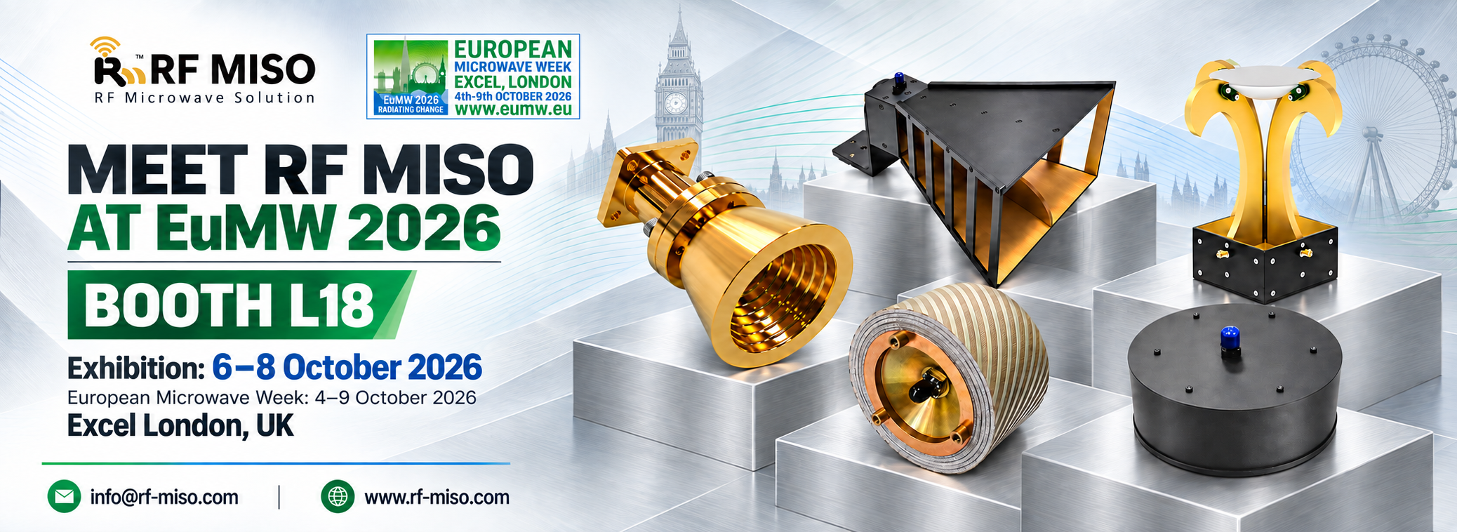 RF MISO invitation to EuMW 2026 at Booth L18 in London